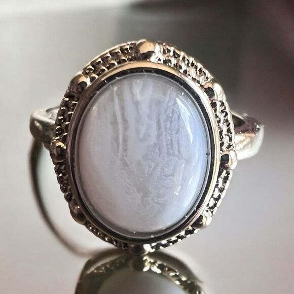 Blue Lace Agate Ring Size 7 Adjustable - Picture 1 of 13
